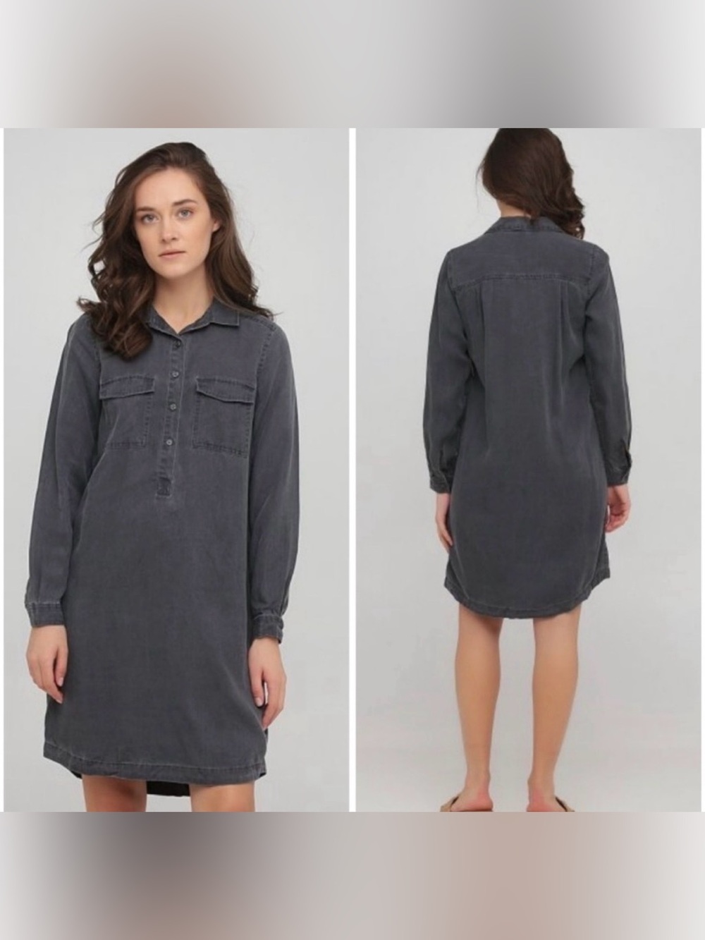 Old Navy Washed Charcoal casual Long-Sleeve Shirt Dress Sz. Medium